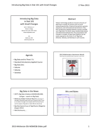 Introducing Big Data  Abstract in Stat 101 Todays technology produces massive amounts of with