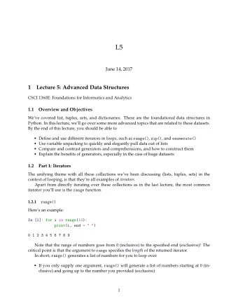 L5  June 14, 2017  1  Lecture 5: Advanced Data Structures  CSCI 1360E: Foundations for Informatics