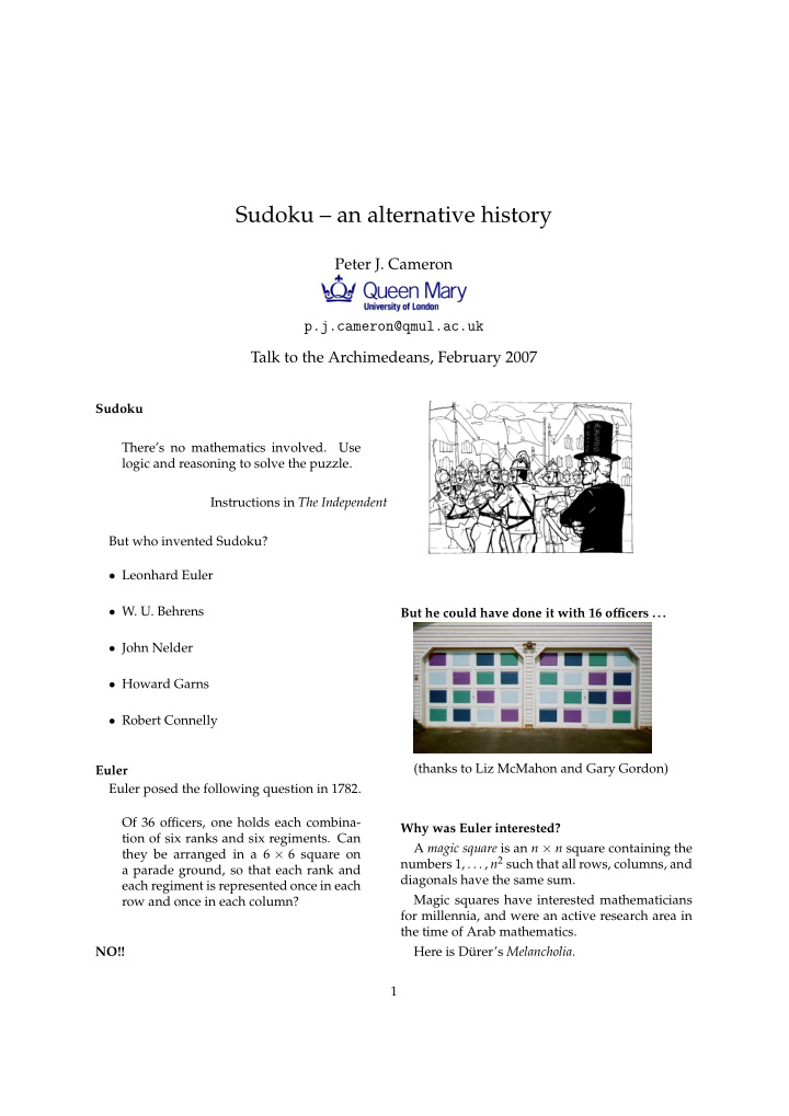 sudoku an alternative history