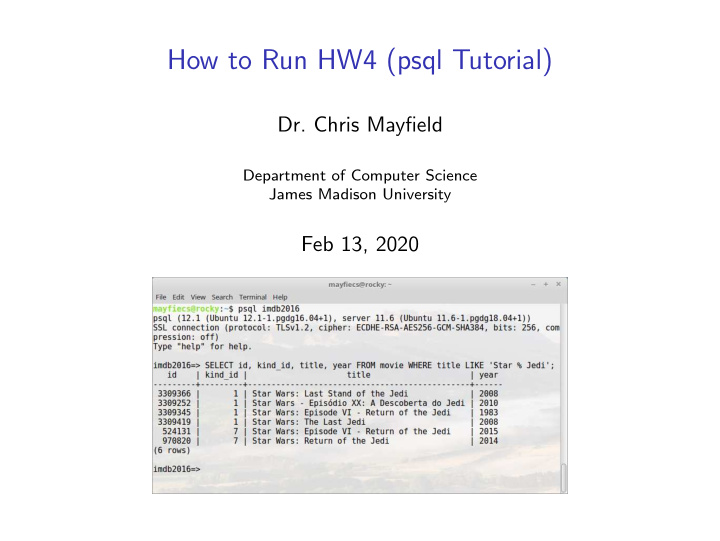 how to run hw4 psql tutorial