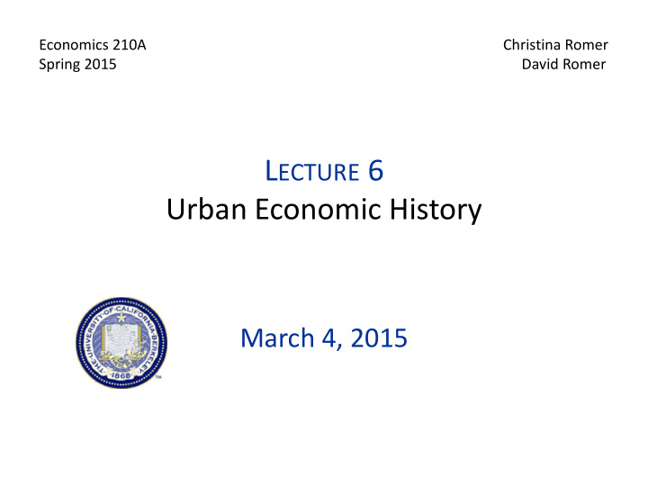 l ecture 6 urban economic history