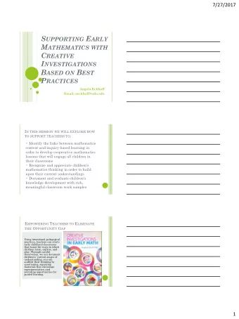 7/27/2017 E ARLY M ATHEMATICS : O PPORTUNITY IS K EY  National Council  of Teachers of