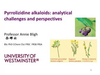 Pyrrolizidine alkaloids: analytical  challenges and perspectives  Professor Annie Bligh  BSc PhD