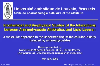 Universit catholique de Louvain, Brussels  Unit de pharmacologie cellulaire et mollculaire
