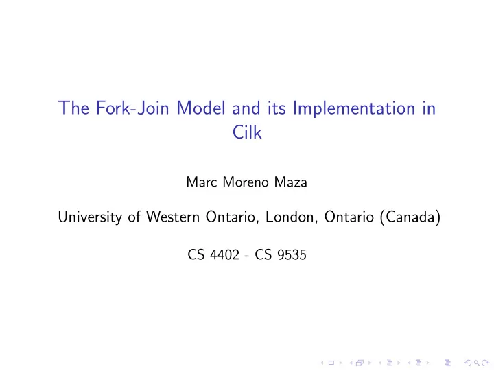 the fork join model and its implementation in cilk