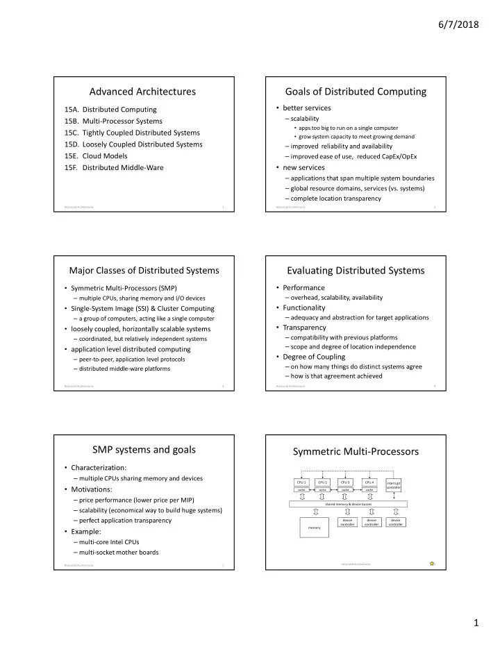 advanced architectures goals of distributed computing