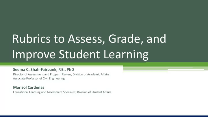rubrics to assess grade and improve student learning