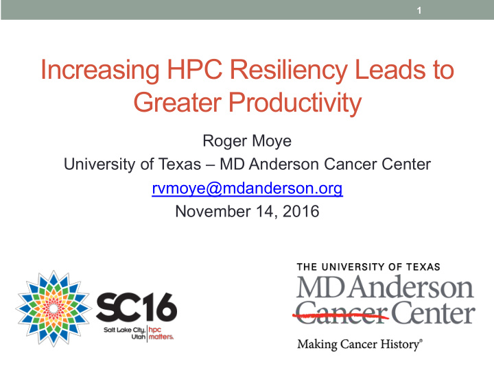 increasing hpc resiliency leads to greater productivity