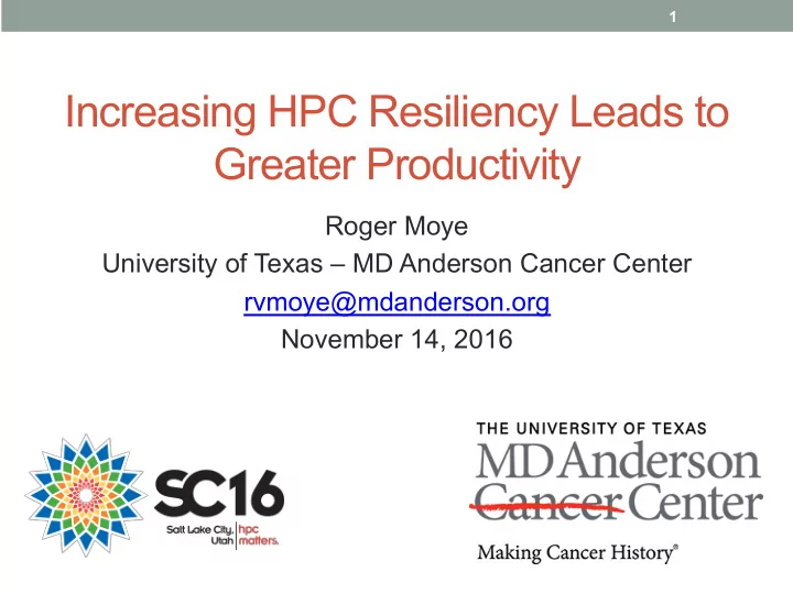 increasing hpc resiliency leads to greater productivity