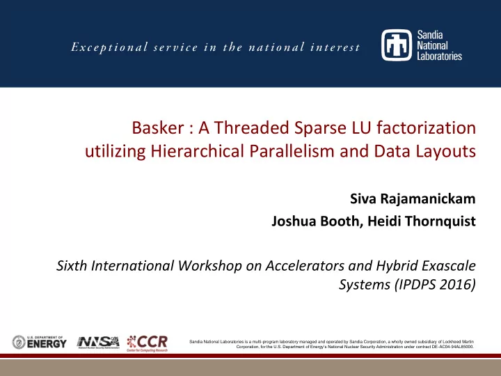 basker a threaded sparse lu factorization