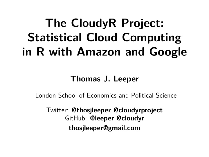 the cloudyr project statistical cloud computing in r with