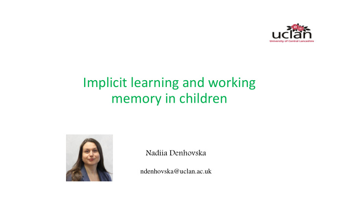 implicit learning and working memory in children