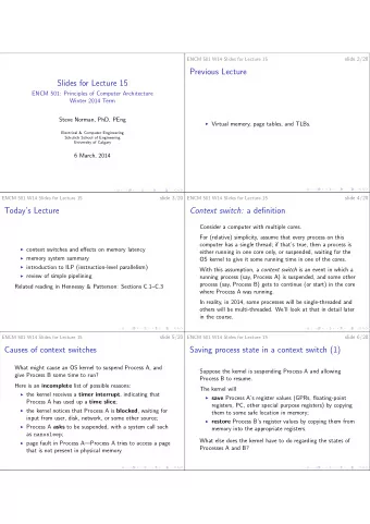 Previous Lecture  Slides for Lecture 15  ENCM 501: Principles of Computer Architecture  Winter 2014