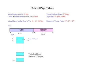 2-Level Page Tables  Virtual Address (VA): 32 bits Virtual Address Space: 2 32 bytes Page Size: 2