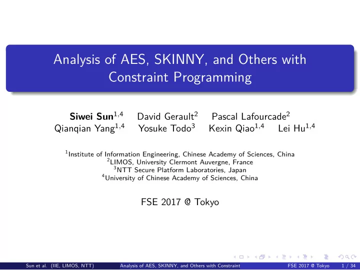 analysis of aes skinny and others with constraint
