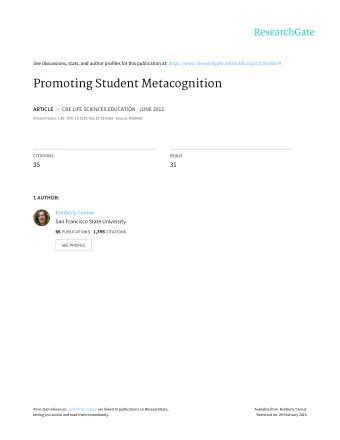 Promoting Student Metacognition ARTICLE in CBE LIFE SCIENCES EDUCATION  JUNE 2012  Impact Factor: