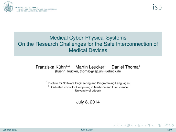 medical cyber physical systems on the research challenges