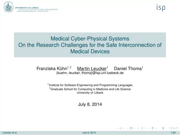 medical cyber physical systems on the research challenges