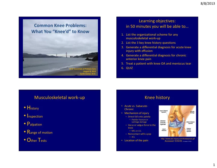knee exam case 1 inspection significance of acute effusion