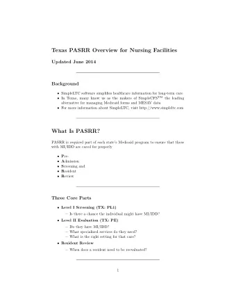 Texas PASRR Overview for Nursing Facilities  Updated June 2014  Background  SimpleLTC software