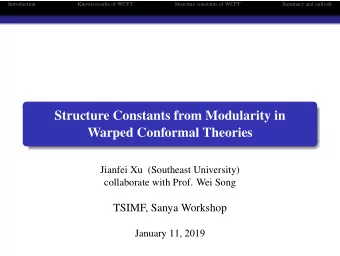 Structure Constants from Modularity in  Warped Conformal Theories  Jianfei Xu (Southeast