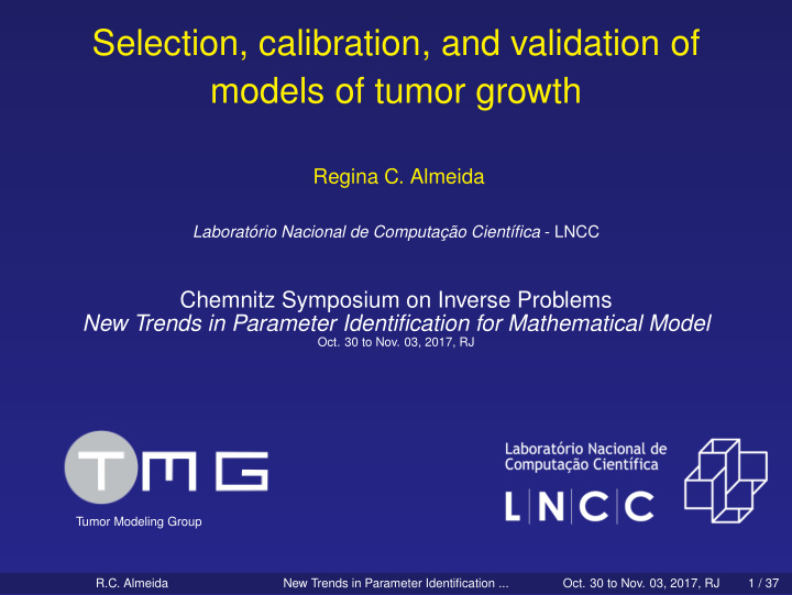 selection calibration and validation of models of tumor
