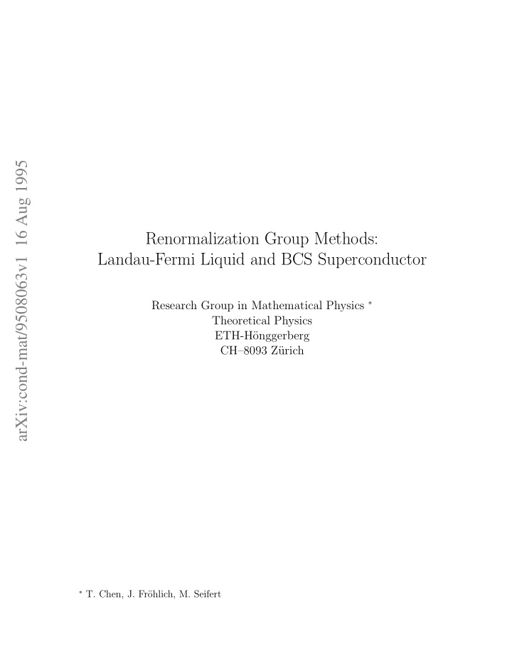 renormalization group methods landau fermi liquid and bcs