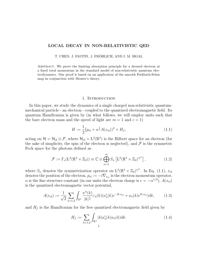 local decay in non relativistic qed