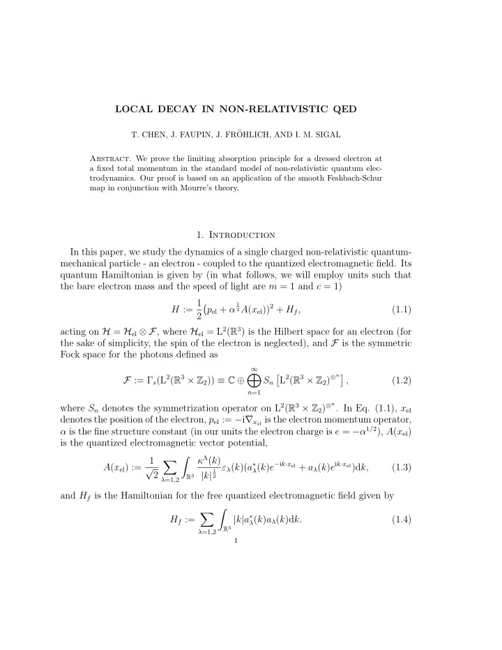 local decay in non relativistic qed