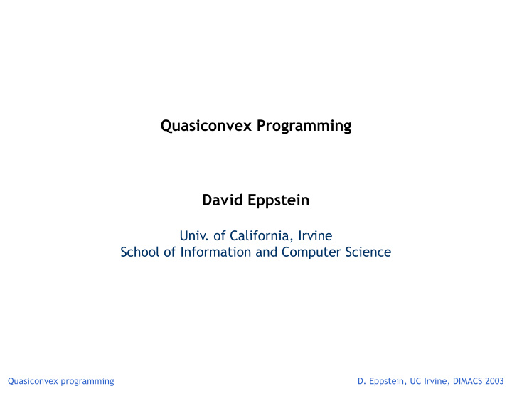 quasiconvex programming david eppstein