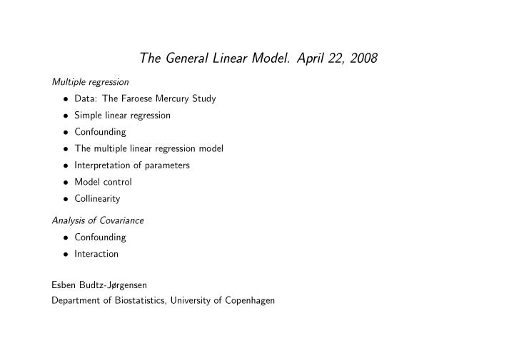 the general linear model april 22 2008