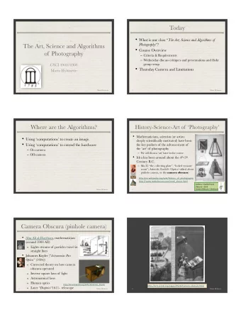 Today !  What is our class  The Art, Science and Algorithms of  The Art, Science and