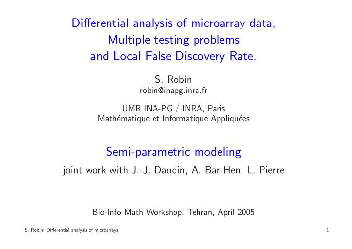 differential analysis of microarray data multiple testing