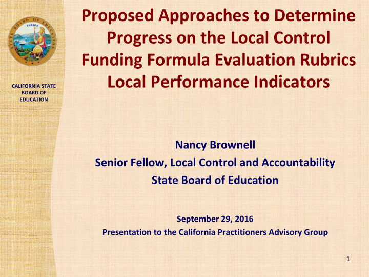 proposed approaches to determine progress on the local