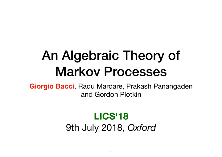 an algebraic theory of markov processes