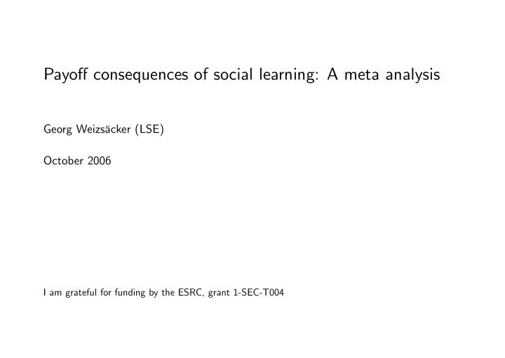 payo consequences of social learning a meta analysis
