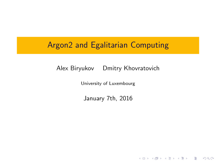 argon2 and egalitarian computing