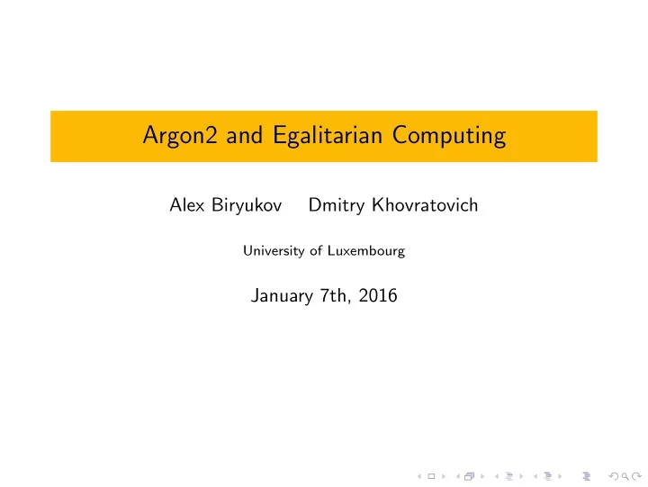 argon2 and egalitarian computing
