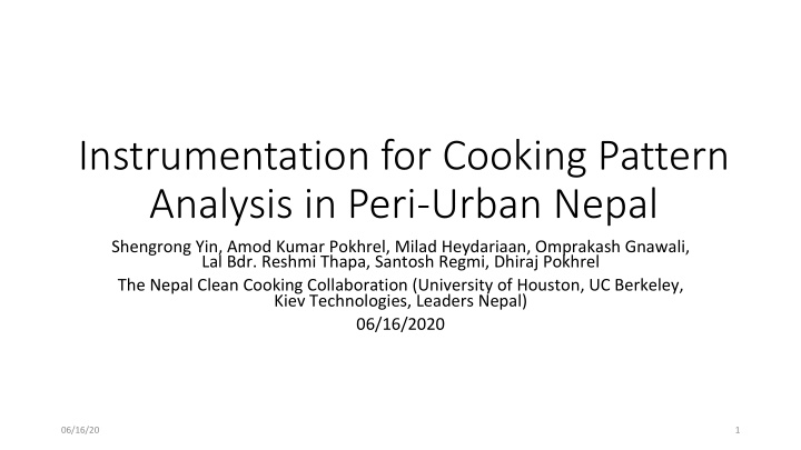 instrumentation for cooking pattern analysis in peri