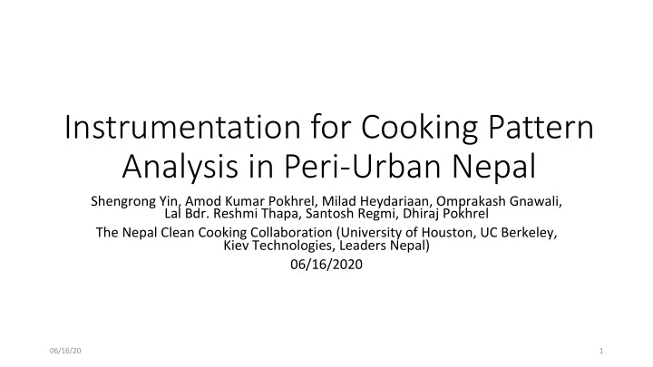 instrumentation for cooking pattern analysis in peri