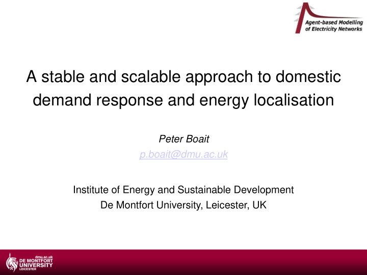 demand response and energy localisation