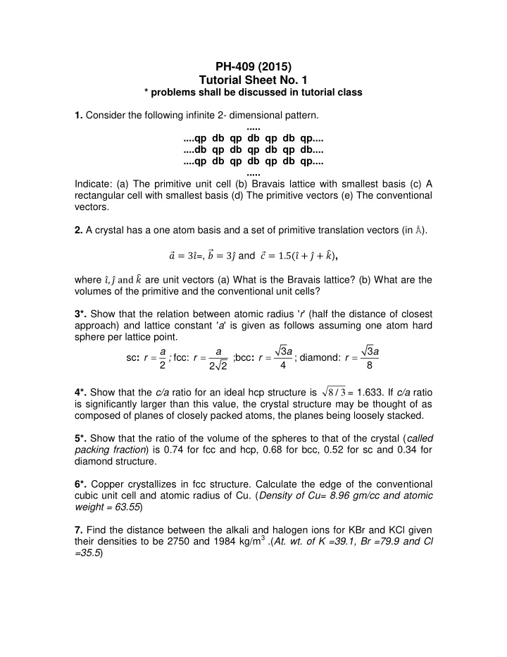 ph 409 2015 tutorial sheet no 1