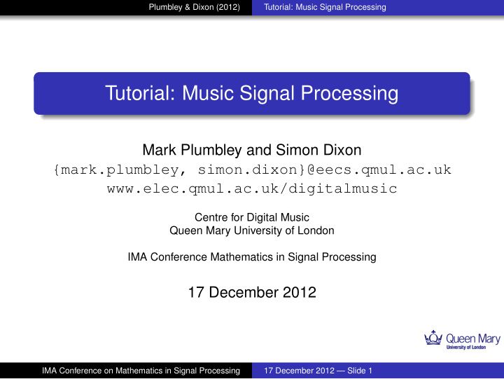 tutorial music signal processing