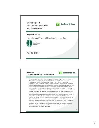 1  An Attractive New  Jersey  Opportunity  Significantly bolsters presence in highly attractive