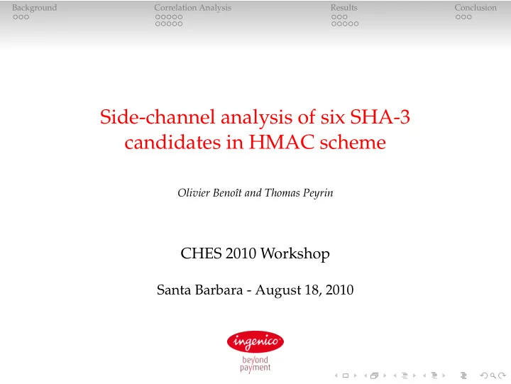 side channel analysis of six sha 3 candidates in hmac