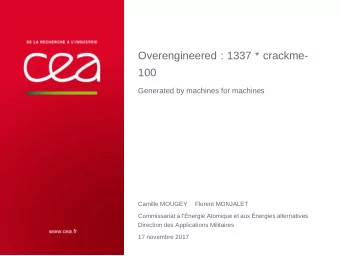 Overengineered : 1337 * crackme-  100  Generated by machines for machines  Camille MOUGEY  Florent