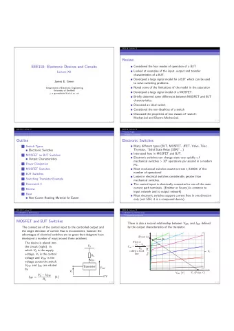 Review  EEE118: Electronic Devices and Circuits  Considered the four modes of operation of a BJT.