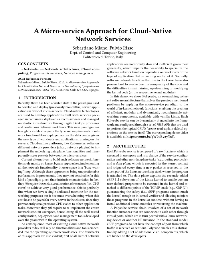 a micro service approach for cloud native network services