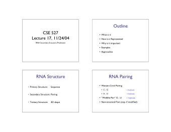 Outline  CSE 527  What is it  Lecture 17, 11/24/04  How is it Represented  RNA Secondary