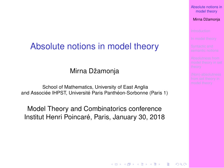 absolute notions in model theory